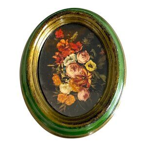Vintage Italian Oval Floral Plaque – Plastic Frame, Handcrafted by Action